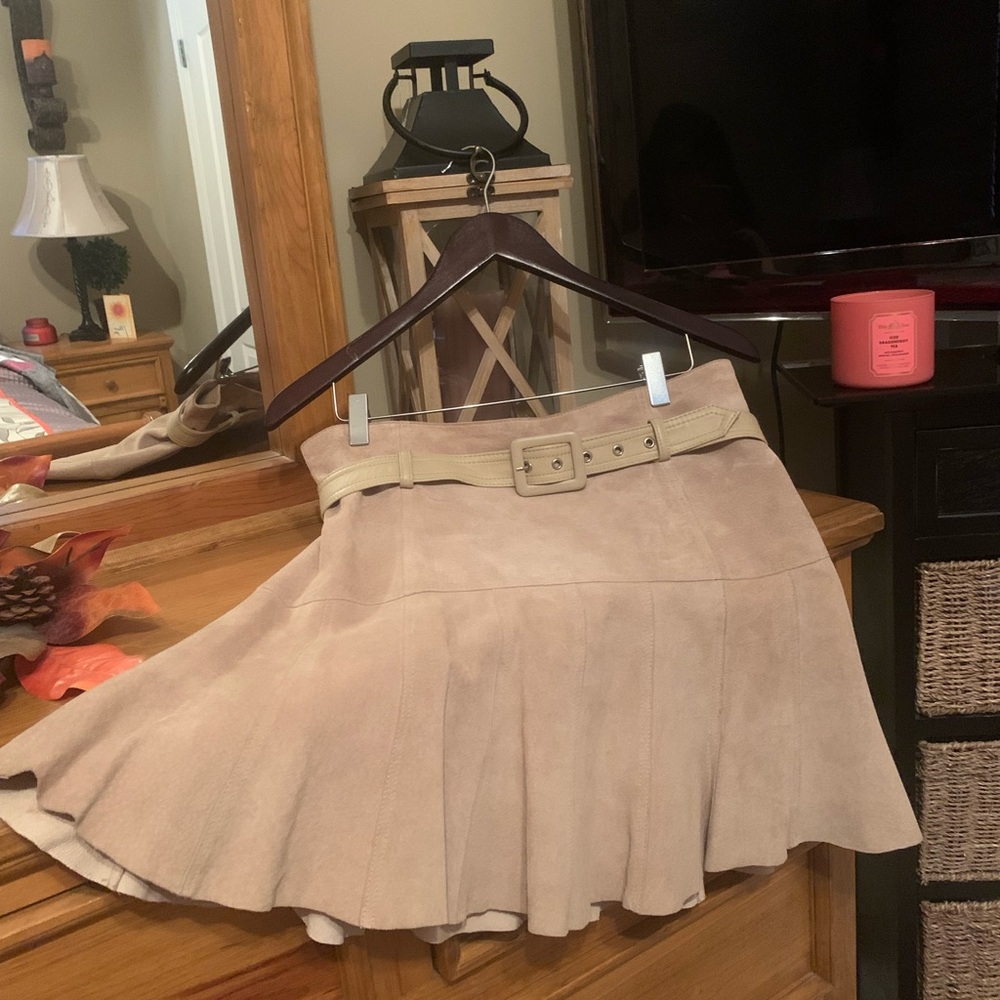 Y2K Bebe Tan Suede/leather Women's Mini Skirt